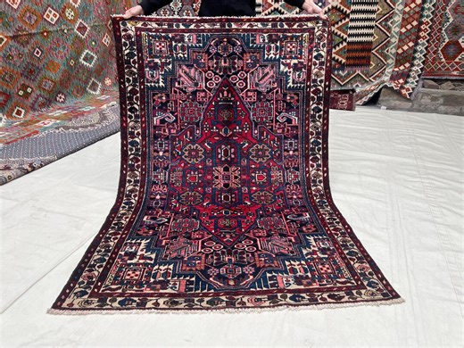 4x6 Ft, Navy Blue Red Persian Carpet, Antique Handwoven Historic Persian Rug, Majestic Medallion Rug With Traditional Symbols, Nobles Carpet - Etsy