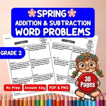 2nd Grade Addition & Subtraction Word Problems | Spring Math Worksheets | 2-Step