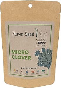 Flawn Seed Kits Micro Clover Seed, 2.2 Oz, Organic Coated, Eco-Friendly, Low Growing, Low Maintenance, Lawn Alternative, Compostable Pouch, Covers Up to 500 Sqft