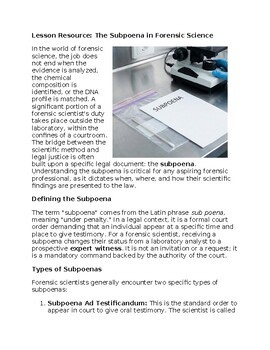 Lesson Resources in Forensic Science Worksheet Classwork, Homework