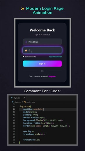 ✨Modern Login Page Animation using HTML, CSS +🔥#html #css #frontend #uidesign #webdesign #loginpage