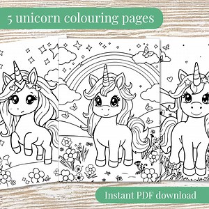 5 feuilles de coloriage de licorne magique imprimables, dessins d'animaux pour enfants et adultes, téléchargement immédiat, activité amusante et relaxante, cadeaux - Etsy France