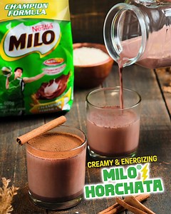 Did you know you can make your own creamy MILO® Horchata at home? Try this unique way to refresh and energize your mornings! Ingredients (Good for 6 servings) 24 tbsp MILO® ½ cup White Rice, long grain (uncooked) ¼ cup Almonds, sliced 1 tsp Cinnamon Powder 2 cups Water, cold 1 tsp Vanilla Extract 2 cups Nestlé Fresh Milk 2 tbsp MILO®, for garnish (optional) 1 pc Cinnamon Stick, for garnish (optional) 2 tsp Sugar (optional) Instructions 1. In a blender, combine all the dry ingredients and blend u