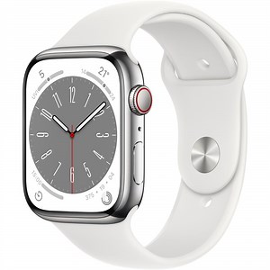 Apple Watch Series 8 GPS   Cellular 45mm Silver Aluminum Case with White Sport Band – Regular – Middle East Version