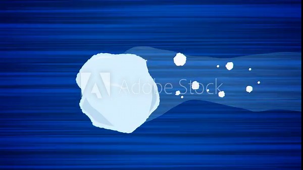 Flying snowball on blue background. Looped animation of throwing snow. Moving spherical object on abstract background. Animated snowballs in motion. Anime style drawing of snow balls. Snowball fights. Stock Video