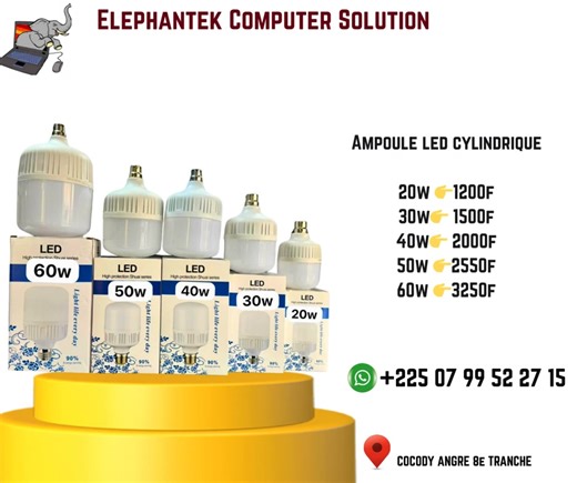 Elephantek Computer Solution -PROJECTEUR LED 220V -Globe etanche lumiere multicolore -Globe etanche lumiere multicolore -Globe etanche rond couleur blanche -Ampoule led cylindrique -Globe etanche ovale couleur blanche #bureautique #électricité #lumiere #electronique #divers | Elephantek Computer Solution