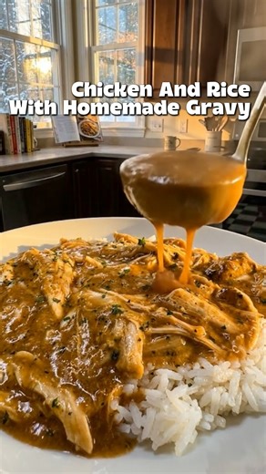 🥘 Chicken And Rice With Homemade Gravy (Old-School Comfort Food, Creamy One-Pot Family Favorite) 4 tender chicken, fluffy rice, and rich homemade gravy all in one cozy plate 🤎 this is the kind of old-school comfort that tastes better than takeout and feels like sunday dinner at grandma’s. ⏱️ recipe details prep time: 15 minutes cook time: 40 minutes servings: 4–6 🧾 ingredients chicken & rice 4 boneless chicken thighs (or breasts) 1 cup long-grain white rice 2 cups chicken broth 1 small onion,