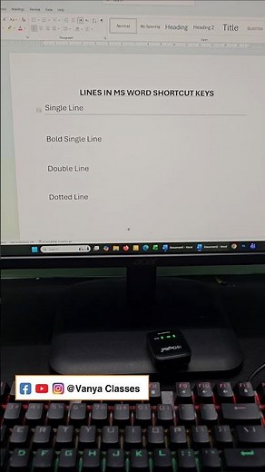 Different Types of lines in MS Word keyboard shortcut