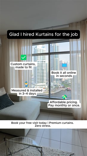 Custom-made curtains, measured and installed in just days — all booked online. Premium quality, transparent pricing, and flexible payments. Book your free visit today at Kurtains.ae ✨ | GetKurtains | Facebook