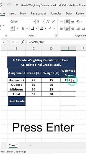 Weighted Grade Calculator in Excel | Calculate Final Marks Automatically