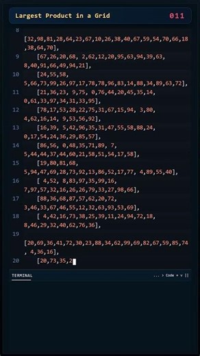 Project Euler Problem 011: Largest Product in a Grid solved with Python #coding #programming #python