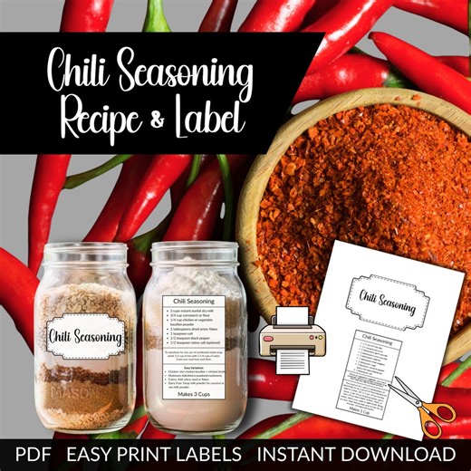 Chili Seasoning Dry Mix Recipe Labels | Printable Pantry Staples & Spices | Kitchen Organization - Etsy UK