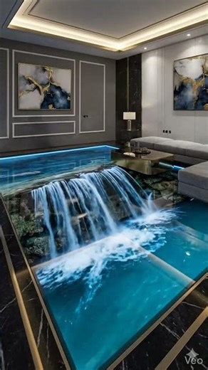 uxury 3D Waterfall Floor Transformation | From Construction to Stunning Reality ✨💧🏡