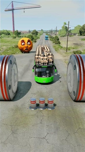 Long Colourful Capsule Buses vs Hydraulic Crush - BeamNG.Drive