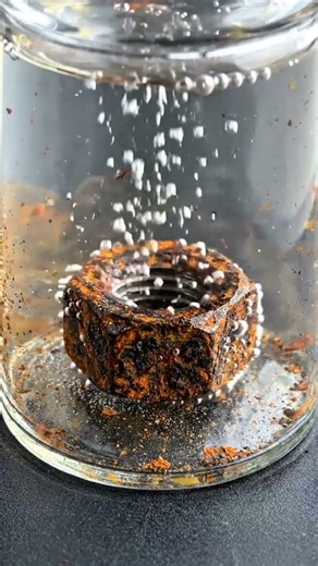 Extreme Rust Removal on Hex Nut | Satisfying Acid Reaction Macro 4K📝