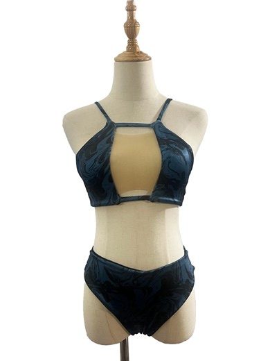 One of a Kind Reversible Mesh Bikini Set | Black & Dark Blue Swirl Bikini | Handmade Cutout Bikini | Adjustable Swimwear | Made in USA - Etsy