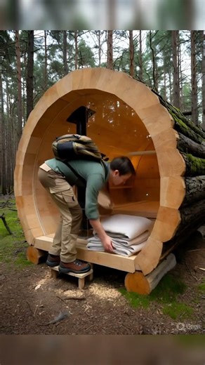 I Built a Secret Cabin Inside a Fallen Tree 🌲 (Full Transformation)