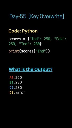 Day - 55 python code ( Key Overwrite ) ✅#coding #shorts #python