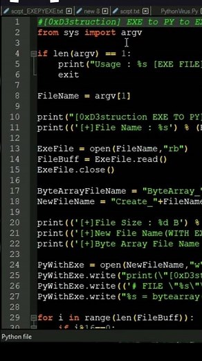 🐍 EXE INSIDE PYTHON SCRIPT ☠️☠️ #python #hacking #malware #shorts
