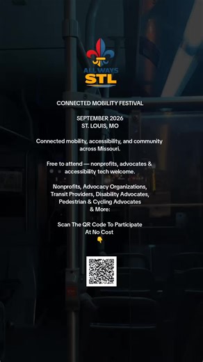 ALL WAYS STL is coming this September! 🌍 Free vendor & exhibitor sign-up — nonprofits, advocacy groups, transit providers, and accessibility tech innovators welcome. Scan the QR code to join the movement #ALLWAYSSTL #Accessibility #Transit #Mobility #Community