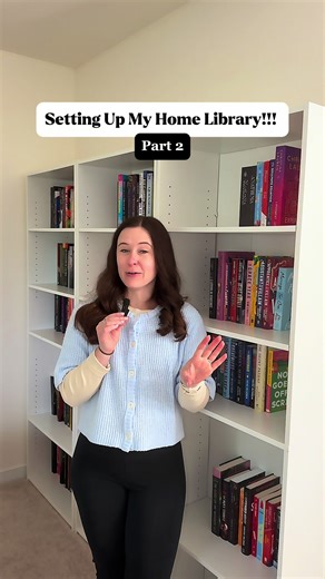 Setting up my home library pt. 2!! 📚Feeling so happy with how my shelves turned out! I think I’m going to be in here all the time 😂 what do you all think of how it turned out?! #booktok #homelibrary #bookshelf #reader #bookshelforganization