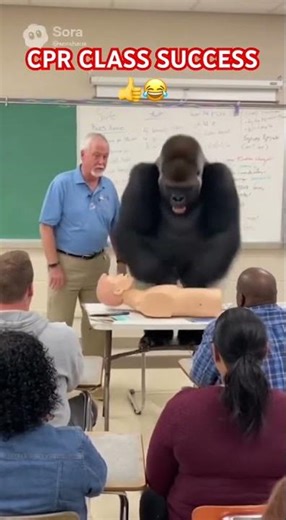 Gorilla teaching CPR 🦍🫁 #fypシ #funny #funnyanimals #shorts