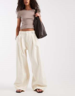 ASOS DESIGN oversized horse shoe block jeans in ecru | ASOS