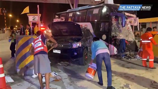 7.2K views · 51 reactions | 33 Russian tourists injured after elderly tour bus driver crashes into toll booth near Pattaya. | The Pattaya News | Facebook
