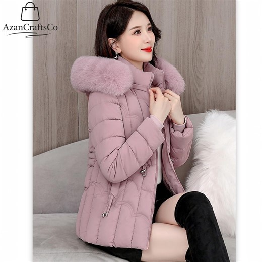 Women's Hooded Puffer Jacket Faux Fur Collar – Parka Coat – Slim Fit Winter Jacket - Etsy