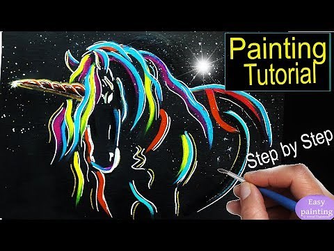 How to paint UNICORN. Colorful HORSE Rainbow Painting Tutorial. Acrylic for beginners