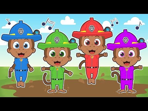 FIVE LITTLE BABIES 👨‍🚒🐵 With the Monkeys Firefighters