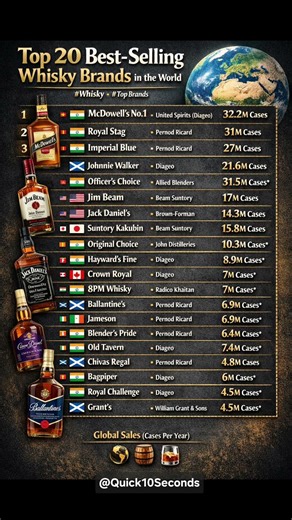 Top 20 Best-Selling Whisky Brands in the World 🥃 (Global Ranking) #whiskey #whisky #didyouknow
