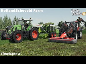 Mowing & Baling Alfalfa Hay Bale, Windrowing Grass, Seeds BigBag│Hollandscheveld│FS 19│Timelapse #02