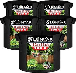 Amazon.com : LUNGAR Plant Grow Bags - 15 Gallon 5 Packs Planter Pot, Thickest Aeration 300G Non-Woven Fabric, Reinforced Handles for Weatherproof Nursery Pot, Enhanced Double Seam : Patio, Lawn & Garden