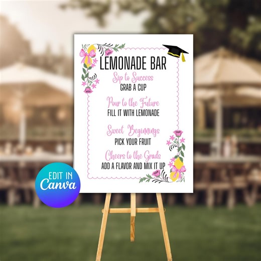 Graduation Lemonade Bar Sign, Editable Template (Canva) - Etsy Sverige