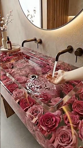 This Sink Is Beautiful! ✨Pink Roses Encased in Epoxy 😍 #interiordesign #relax #diy #shortsfeed