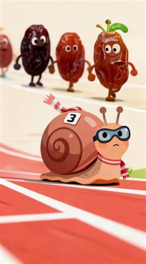 snail racer with determined racing expression sprinting (very slowly) away from raisin competition