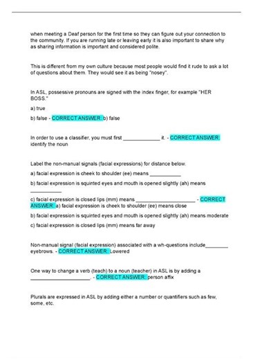 ASL 101 Final Exam Latest Update Actual Exam from Credible Sources with 125 Questions and Verified C