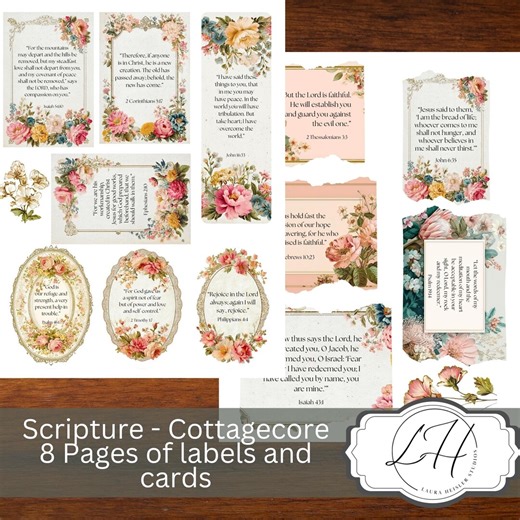 Bible Journal Printable Cottagecore Scripture Scraps Cards Labels Journaling Digital Download Blessed Art for Scrapbook Religious Christian - Etsy