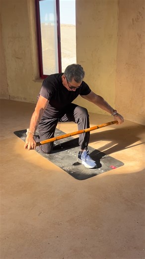 I love doing this forward flexion and back extension with a stuck. It activates the entire body, hips, thighs and buns, core and chest and back shoulders and arms! Start at your own comfort level and slowly increase the range of motion. Try for 8 reps on each side. | Gilad Janklowicz