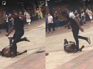 WATCH: Shirtless bodybuilder receives UFC-style beatdown in streets after heated altercation with amateur fighter