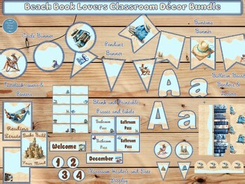 Beach Theme Book Lovers Classroom Decor Set for Middle and High School