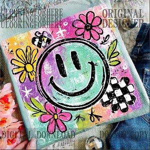 Retro Smiley Face Png, Smiley Floral Png, Happy Face Png, Motivational Png, Self Love Png Design, Mental Health Matters Png, Retro Pink Png - Etsy