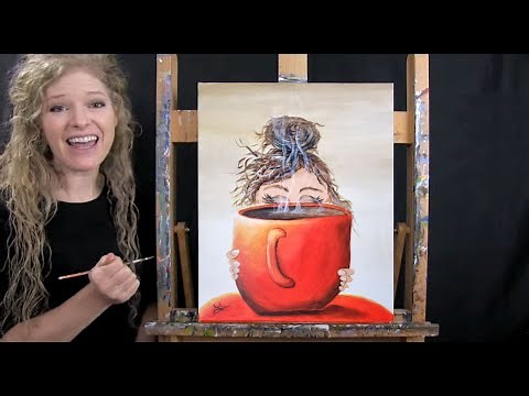 Learn to Paint MORNING HAIR MORNING MUG with Acrylic - Paint and Sip at Home - Step by Step Tutorial