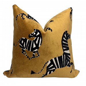 Dancing Zebra Gold Velvet Pillow Cover, Exotic Animal Print Pillow Cover, Safari Decor Velvet Pillow, Yellow and Black Zebra Cushion - Etsy
