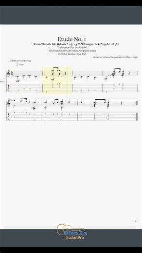 (J.K. Mertz) Lessons Guitar - Etude No. 1, for Classical Guitar