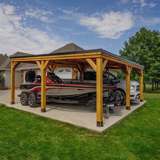 Backyard Discovery Kingsport 20'x 20' Cedar Wood Carport, Galvanized Steel Roof, PowerPort