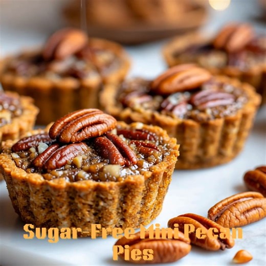 Sugar-Free Mini Pecan Pies 🥧 Crispy almond crusts filled with gooey pecan filling — all sugar-free perfection! 📝 Ingredients Crust: 1 1/2 cups almond flour 3 tbsp butter, melted 1 tbsp allulose Filling: 1/3 cup brown monk fruit sweetener (Lakanto Golden) 2 tbsp butter, melted 1 egg 1 tsp vanilla extract 3/4 cup chopped pecans 👩‍🍳 Steps to Create Preheat oven to 350°F. Line a 12-cup muffin pan with liners. Mix crust ingredients, press 1 tbsp into each cup, and pre-bake 7 minutes. Whisk fillin