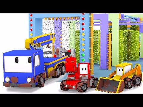 Tiny Trucks Car Wash - Learn with Tiny Trucks : bulldozer, crane & excavator | Cartoon for toddlers