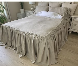 Dark Linen Bedspread With Ruffled Bed Cover, Ruffle Linen Bed Cover, Shabby Chic Linen Coverlet, Medium Weight Linen - Etsy